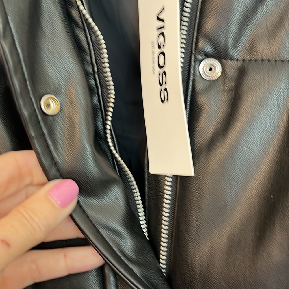 MOTO JACKET Faux leather cropped Quilted Lined NEW TAG Sz L Vigoss lines quilted - Picture 4 of 11